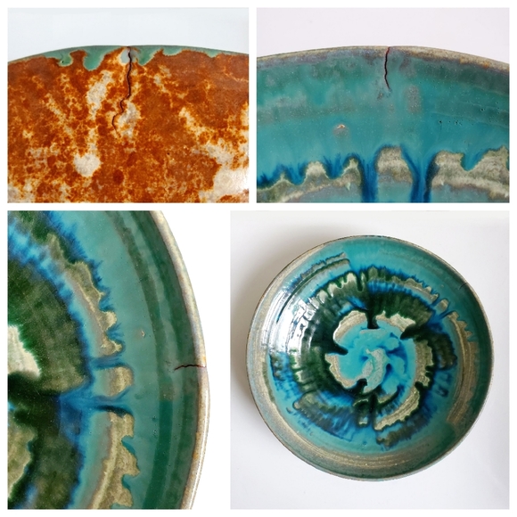 Large Mid Century Teal Glazed Studio Art Pottery Bowl, Signed - Picture 9 of 16